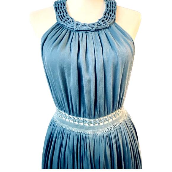 Illa Illa Strappy Macrame Neckline Fitted Waist Sexy Maxi Dress Women L Blue - Picture 2 of 12